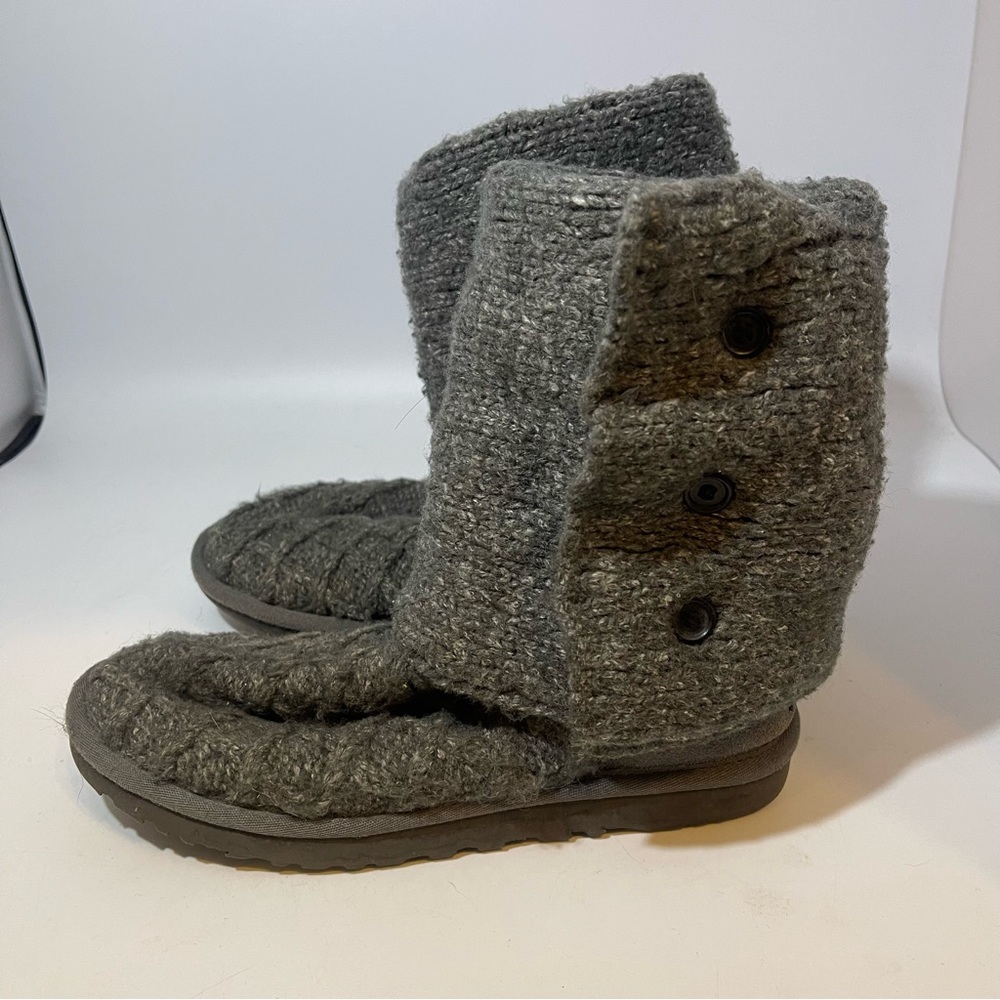 Ugg Womens Gray Australia Lattice 3066 Button Knit Tall Boots Size US 7